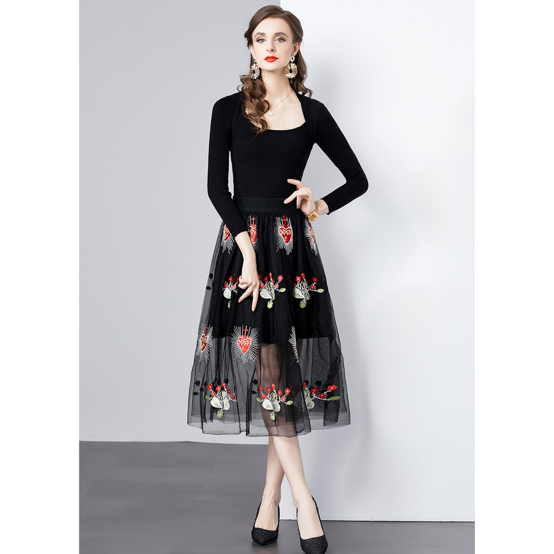 Ladies Elegant Embroidered Midi Dress Lune London