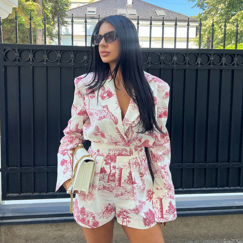 Ladies Chiffon Jumpsuit with botanical pattern and fitted cut Amarae