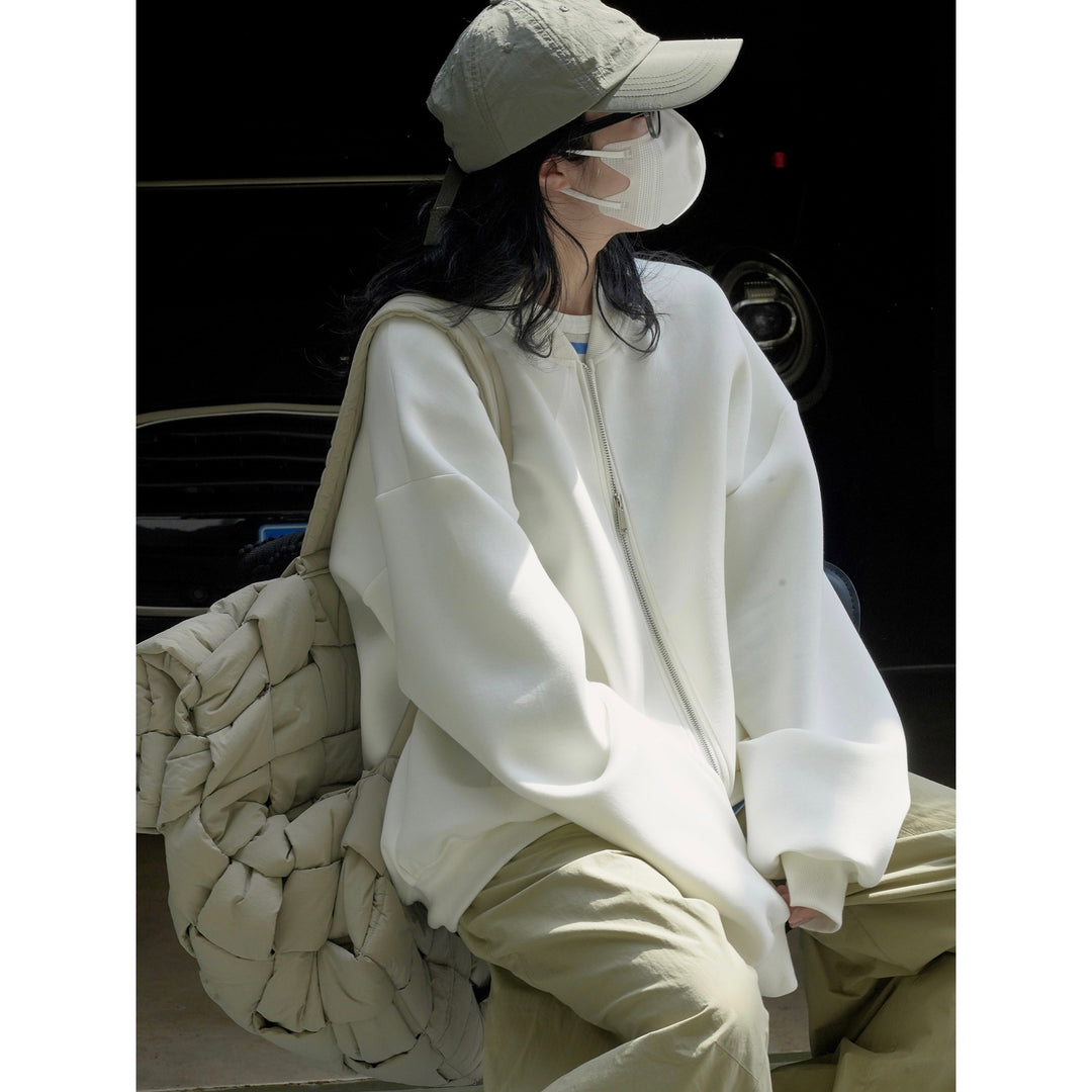 Women's Oversize Zip Sweat Jacket made of heavy French Terry with concealed seam and ribbed hem Amarae