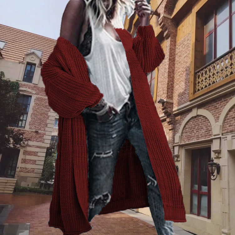 Ladies thick knit cardigan with wide sleeves and an open front Lune London