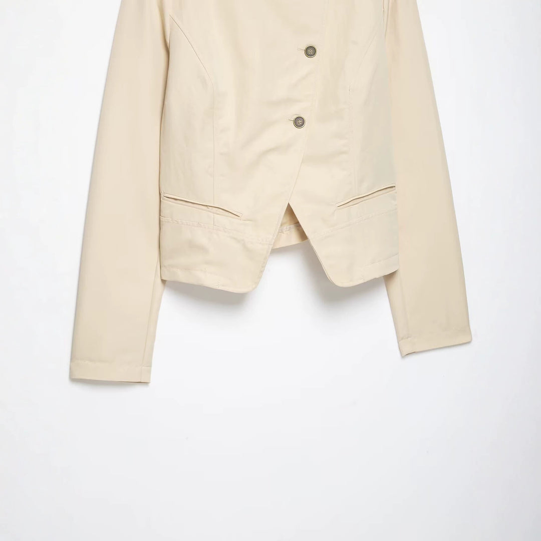 Women's asymmetrical cropped transitional jacket with stand-up collar and tailored fit Amarae