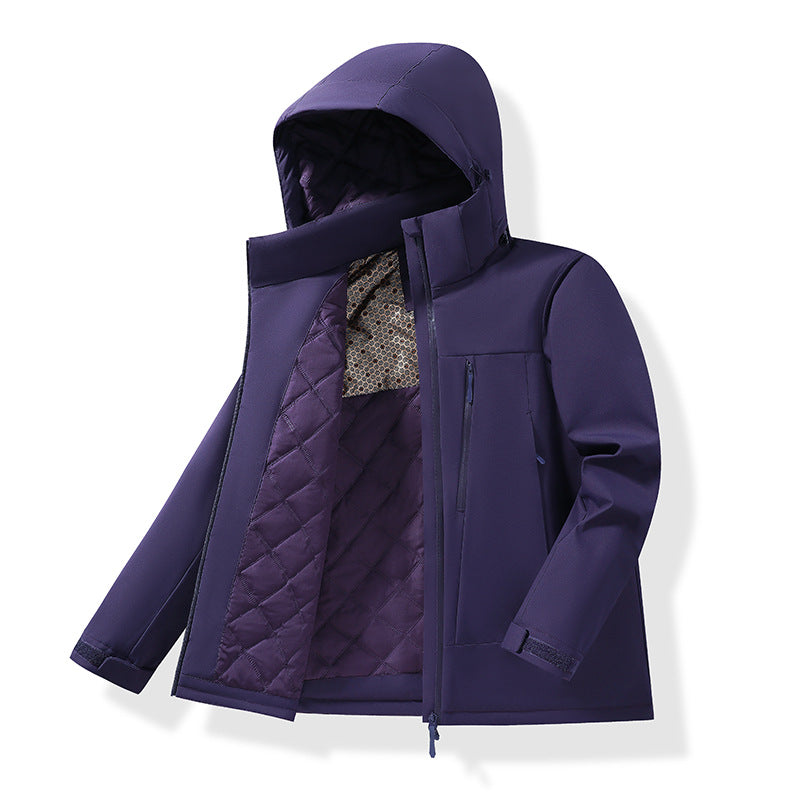 Men's Water-Repellent Quilted Thermal Outdoor Jacket with Hood and Concealed Zipper Pockets Amarae