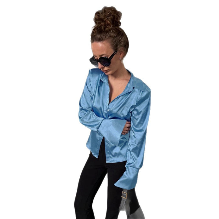Women's Satin Shirt with Wide Collar, Extra Wide Cuffs & Relaxed Fit Amarae