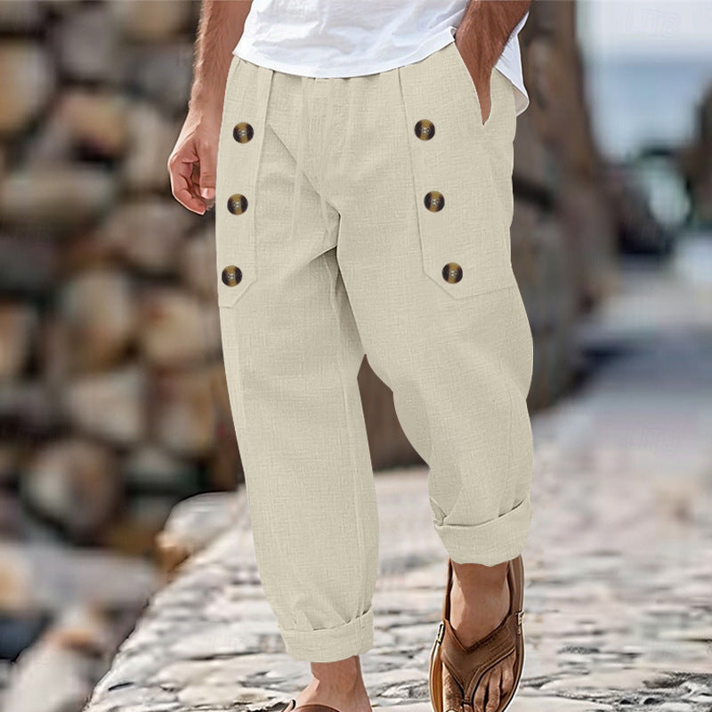 Casual linen pants for men with practical button pockets Lune London