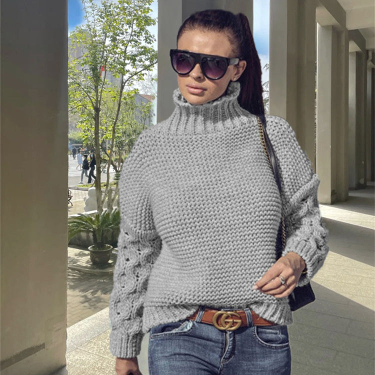 Knit sweater for women with high collar and structured sleeve design Lune London