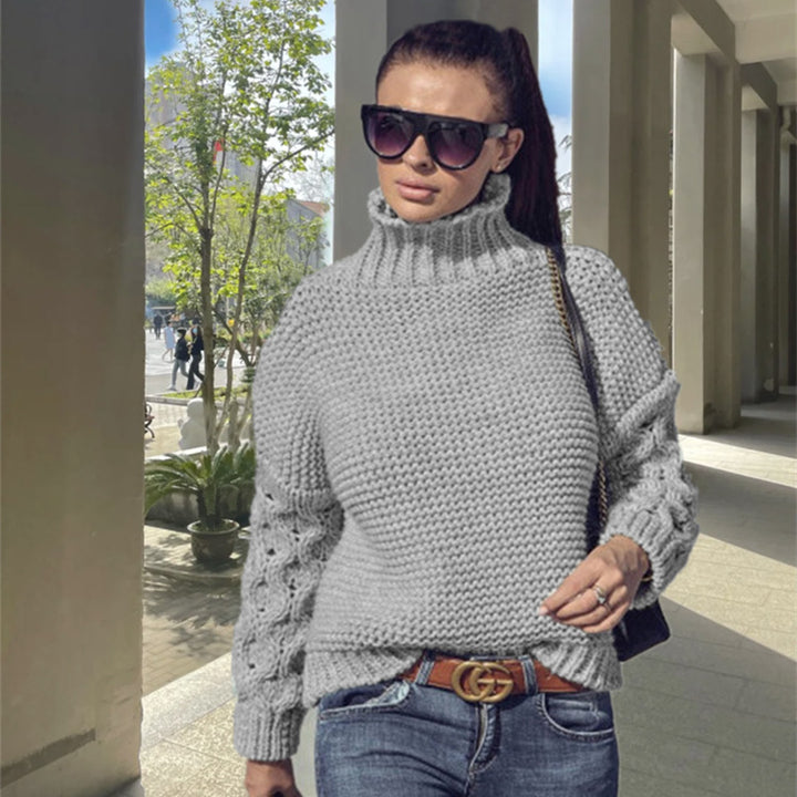 Knit sweater for women with high collar and structured sleeve design Lune London