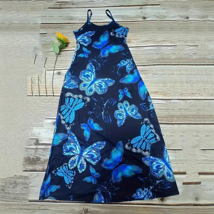 Maxi dress for women with sparkling butterfly design and practical pockets Lune London