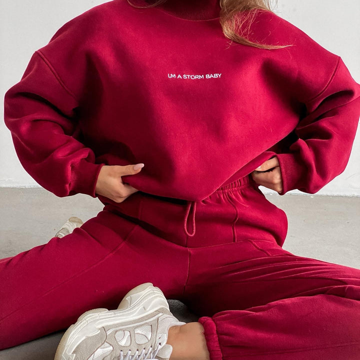 Ladies oversized comfortable sweat outfit with high collar and relaxed cuffs Lune London