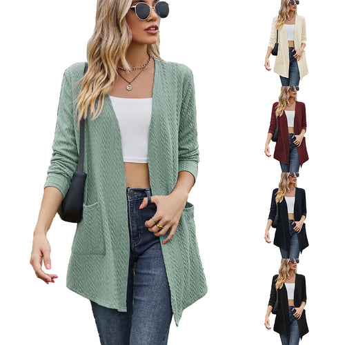 Knitted jacket for women with open front and integrated pockets Amarae