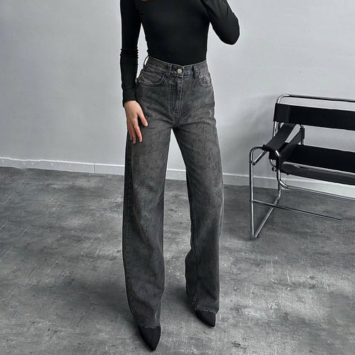 Trendy snake-pattern women's jeans with high waist and straight cut Amarae