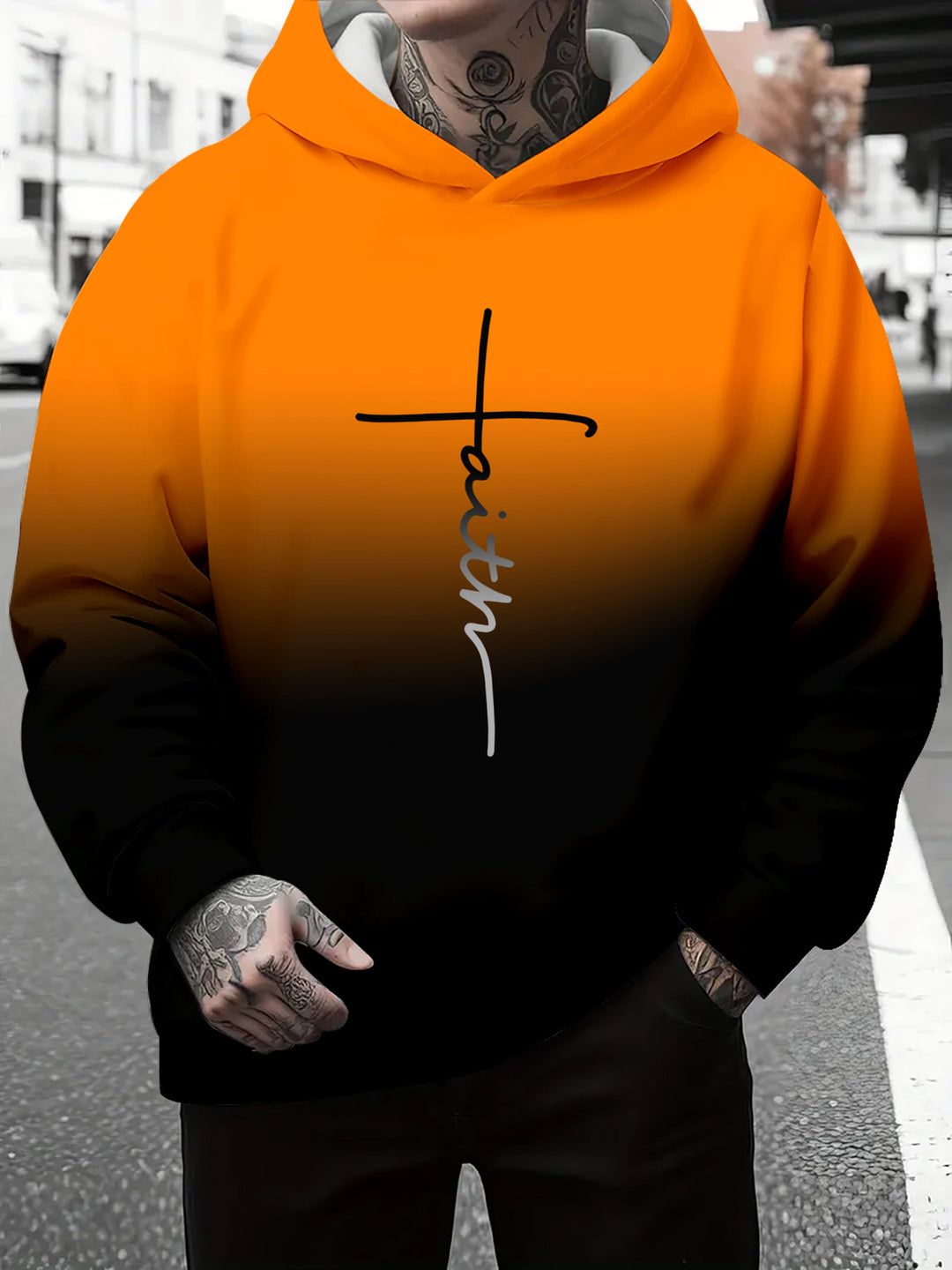 Men's hoodie with a subtle gradient of colors and an inspiring inscription Amarae