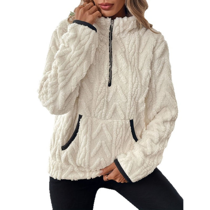 Fluffy teddy sweater for women with half-zip and high collar Lune London