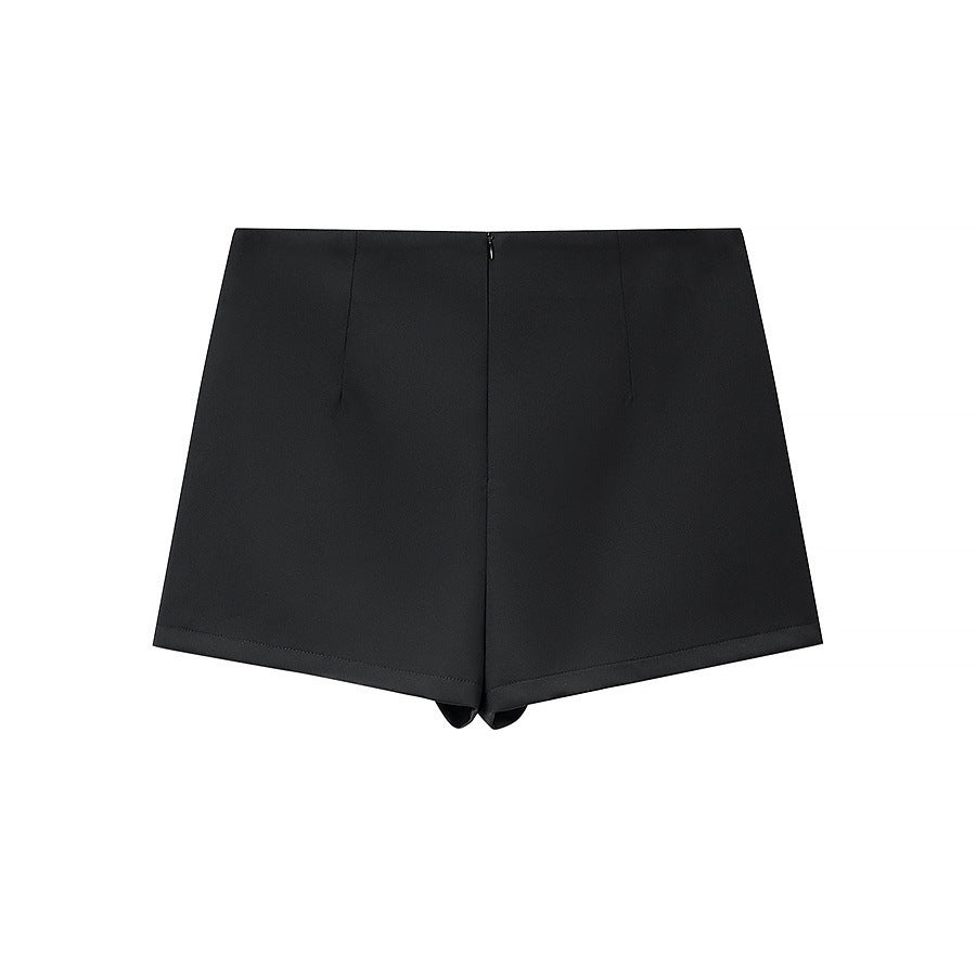 Women's short fitted blazer with stand-up collar and matching skort set Amarae
