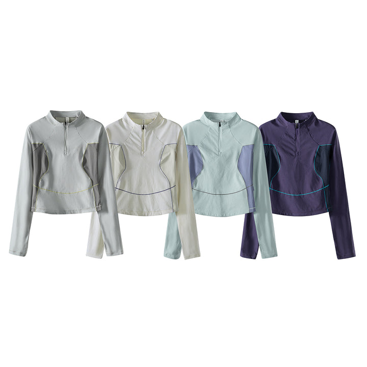 Women's Cropped Half-Zip Training Shirt with Raglan Sleeves and Contrast Panels Amarae