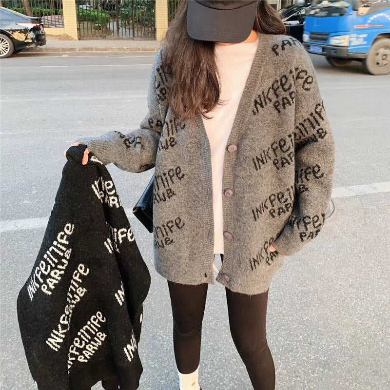 Ladies cozy knitted cardigan with unique logo design Lune London