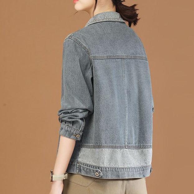Veste en denim décontractée pour femmes avec col texturé Chic & Stil