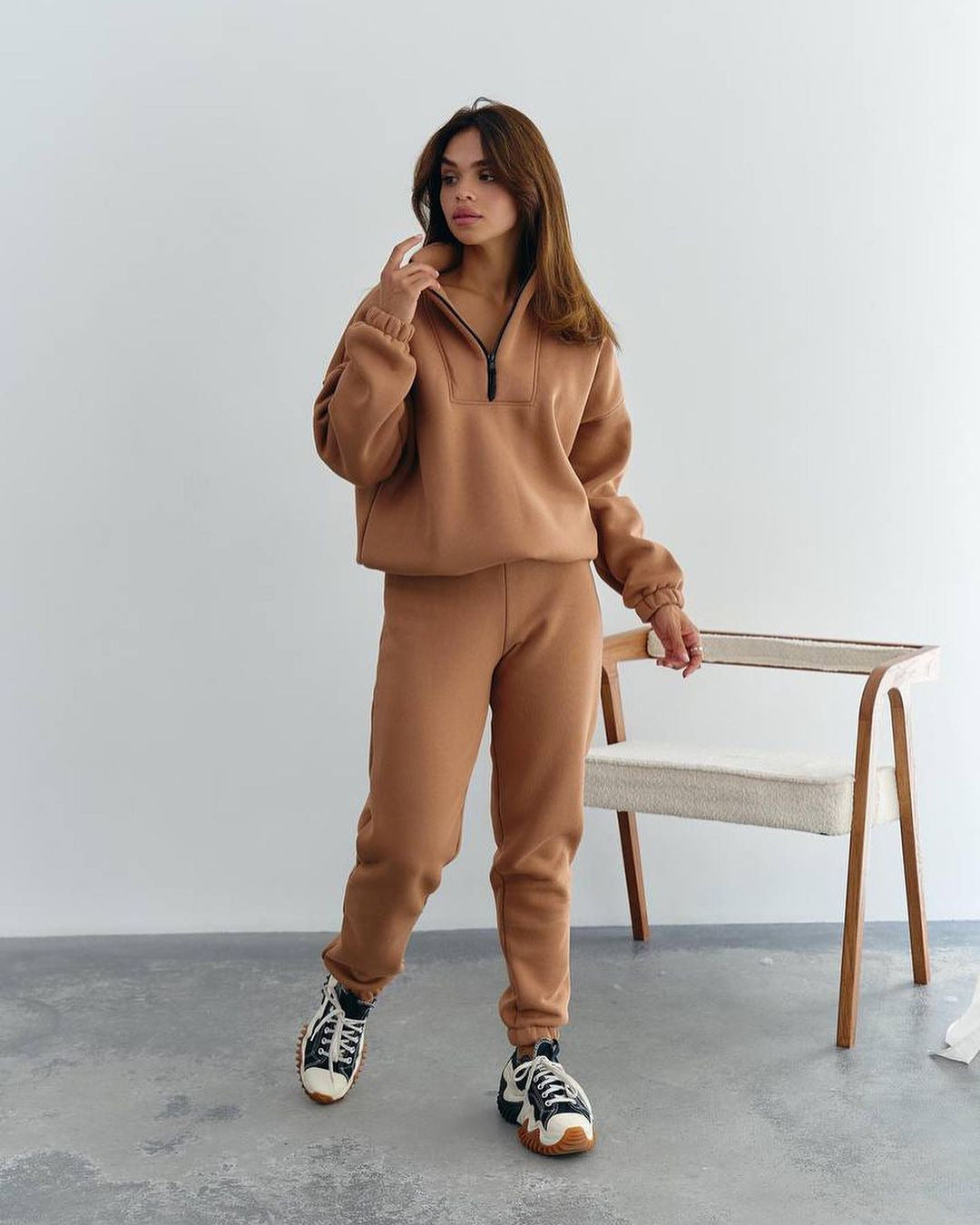 Women's fleece tracksuit with half-zip and elastic cuffs Lune London