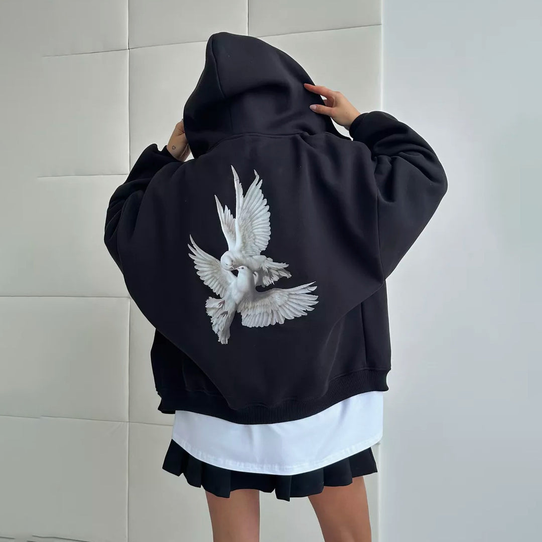 Women's hoodie with creative bird pattern and casual fit Lune London