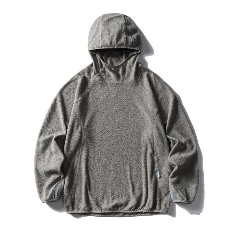 Unisex oversized fleece hoodie with teddy fleece, high collar and elastic hem