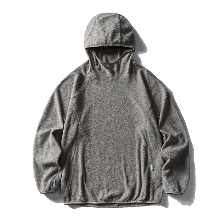 Unisex oversized fleece hoodie with teddy fleece, high collar and elastic hem
