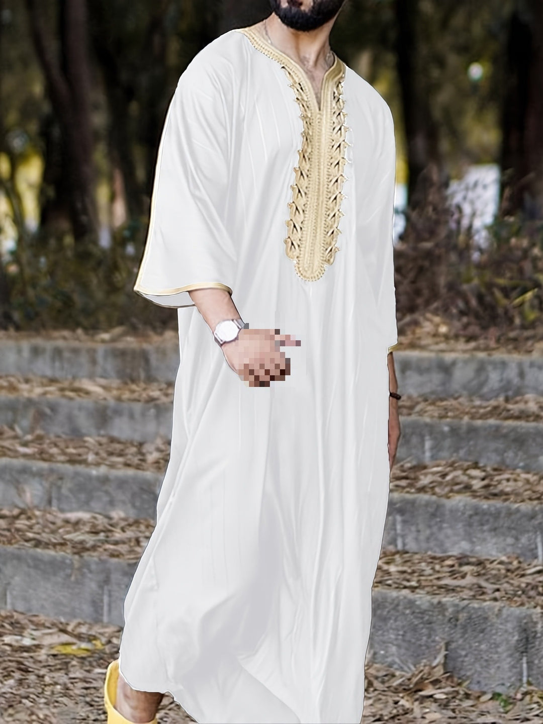 Men's traditional kaftan with artistic embroidery details Lune London