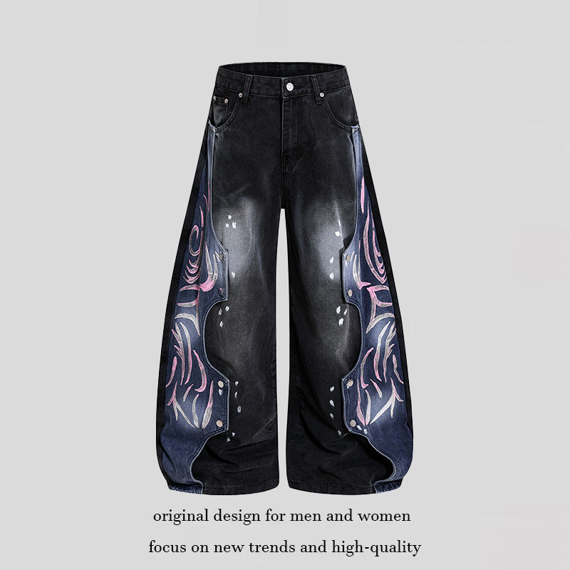 Women's High-Waist wide Balloon-Denim-Culotte with contrast-side Artwork-Panels Amarae