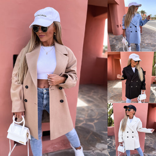 Elegant double-breasted coat for women in cloth Amarae