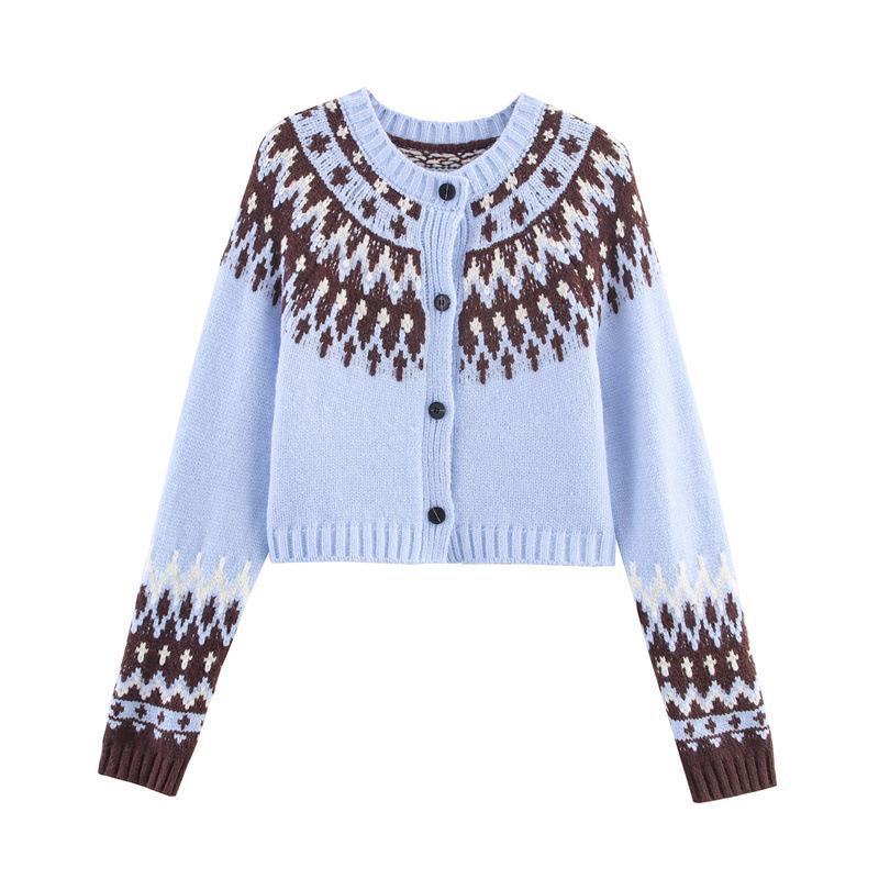Ladies knitted winter coat with traditional pattern and buttons Lune London
