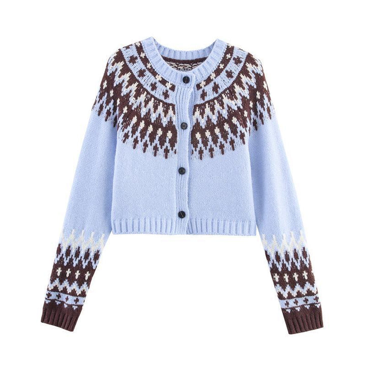 Ladies knitted winter coat with traditional pattern and buttons Lune London