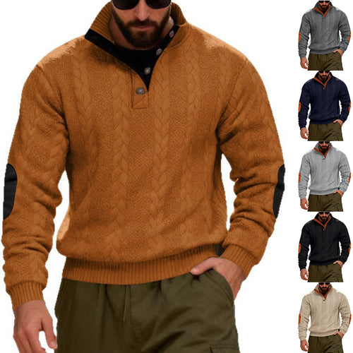 Structured knit sweater for men with high collar and snap button details Amarae