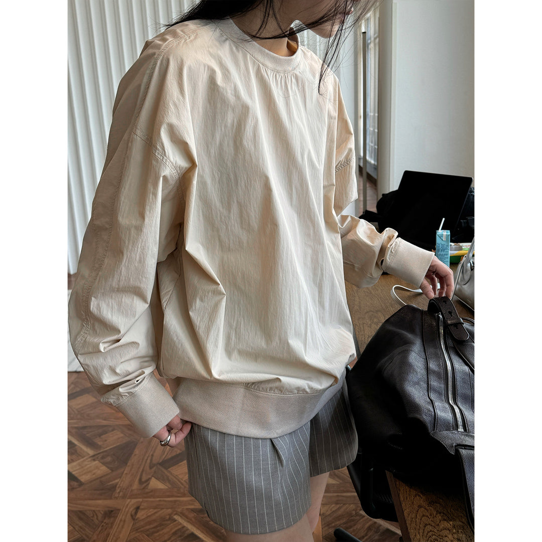 Women's Light Oversized Sweatshirt with Nylon Overlay and Ribbed Cuffs Amarae
