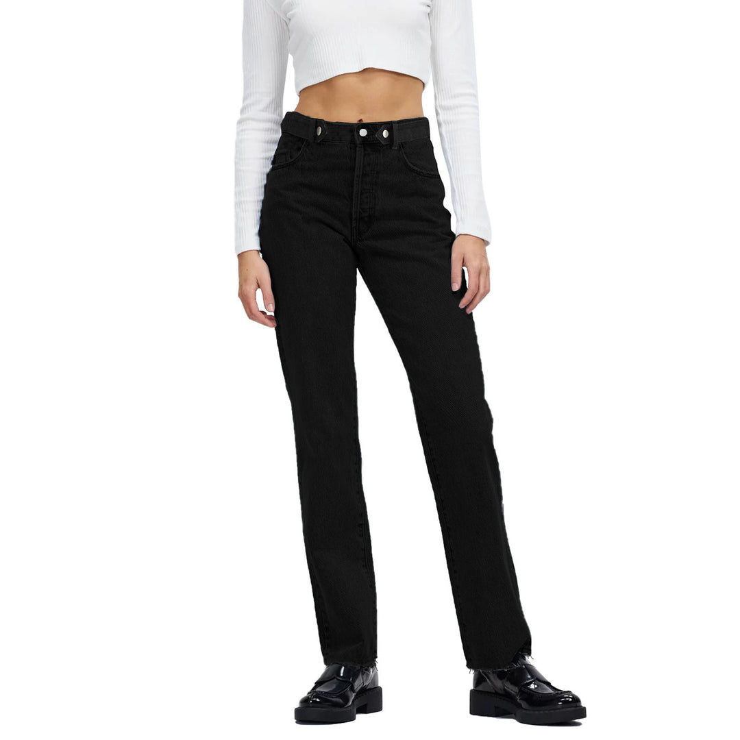 Women high-waisted straight-cut jeans made of rigid denim with raw hem Amarae