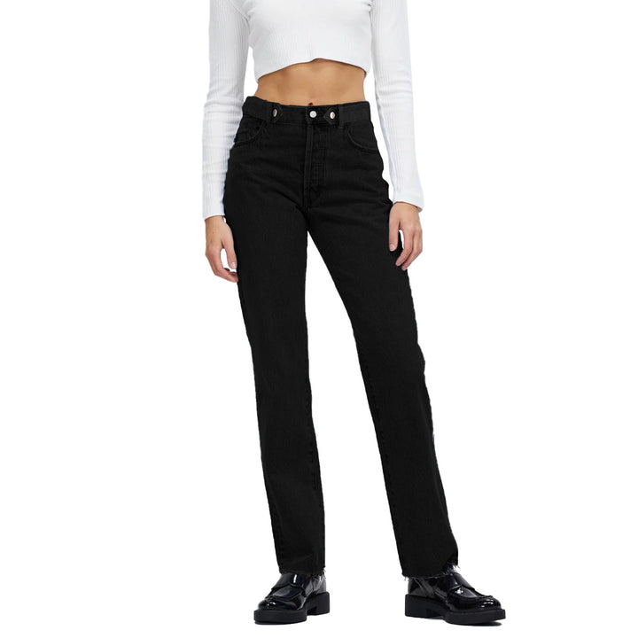 Women high-waisted straight-cut jeans made of rigid denim with raw hem Amarae