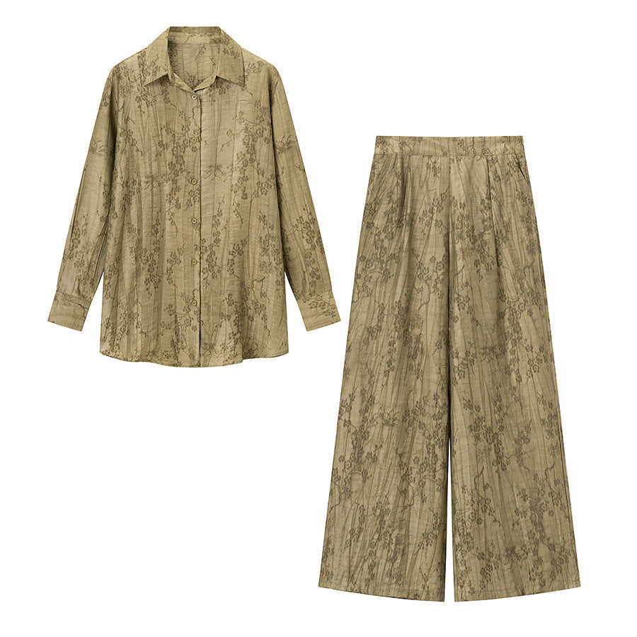 Women's Two-Piece Loungewear Set made of Light Viscose with Shirt Blouse and Wide Pleated Culottes Amarae