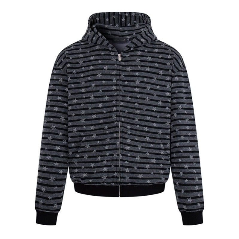 Women Casual Hooded Zip Jacket in Striped Jacquard with Star Structure Amarae
