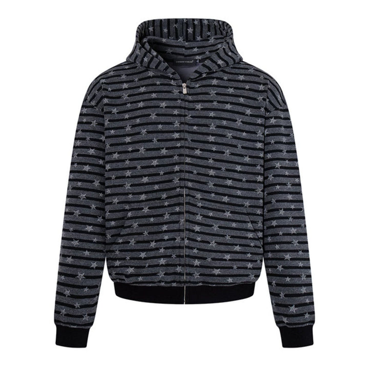 Women Casual Hooded Zip Jacket in Striped Jacquard with Star Structure Amarae