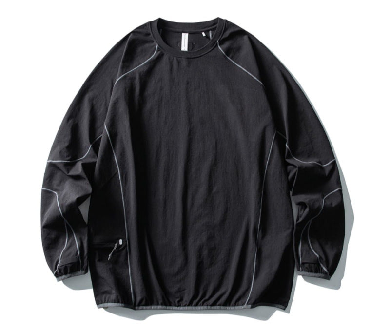 Unisex Technical Oversized Crew Neck Sweater with Flatlock Seams and Side Zipper Pocket Amarae