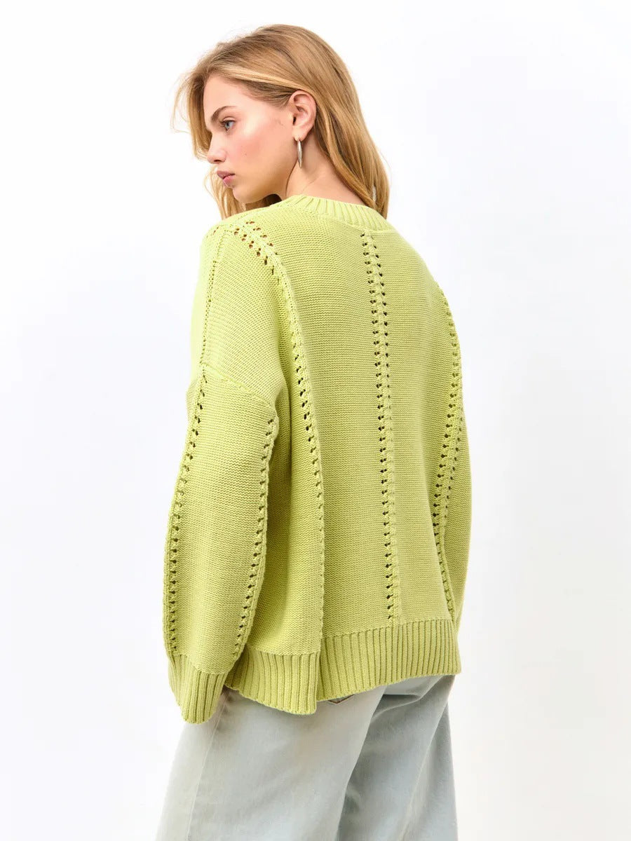 Casual knitted sweater for women with airy design elements and drop shoulders Lune London