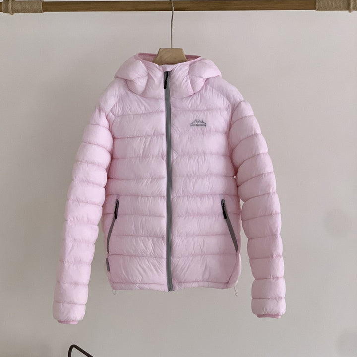Ladies ultralight down jacket with removable hood and elastic hem Lune London