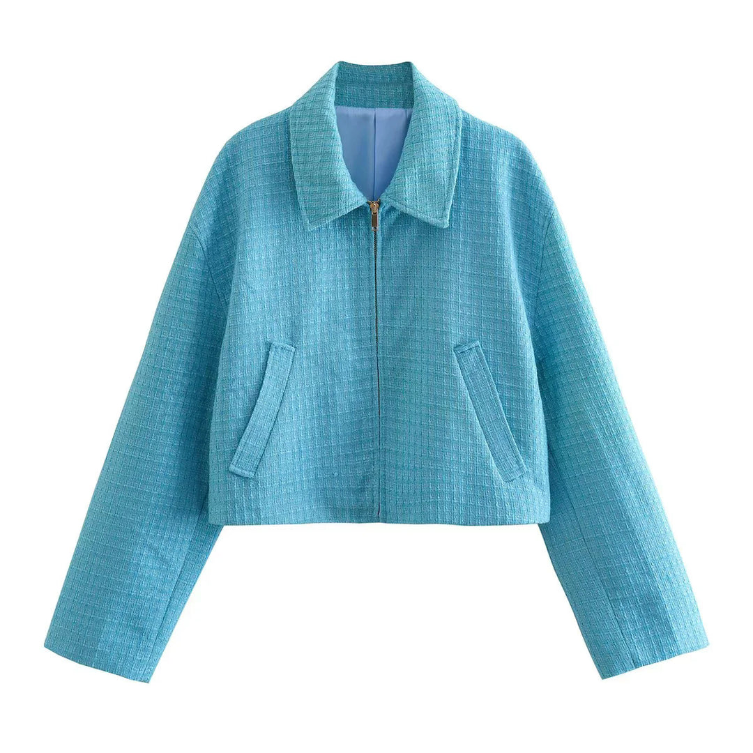 Cropped jacket for women with textured surface and vertical opening side pockets Amarae