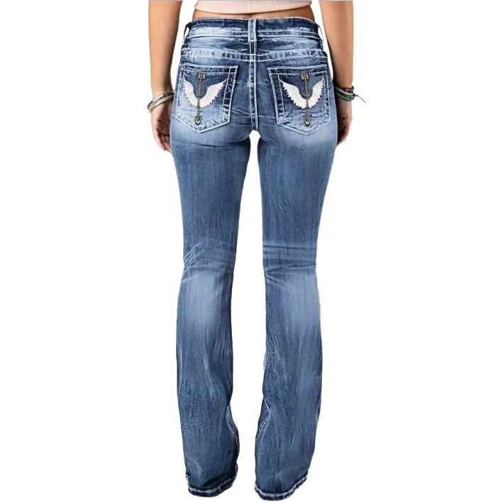 Women mid-rise bootcut jeans with vintage wash, light stretch and five-pocket design Amarae