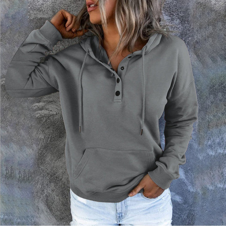 Hooded sweatshirt for women with button details and practical kangaroo pocket Lune London