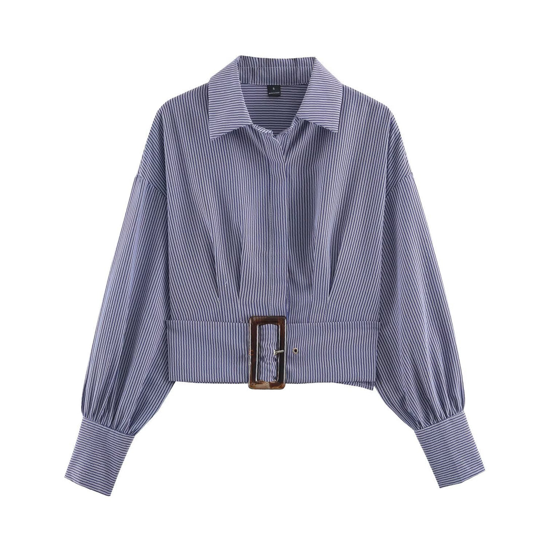 Women Cropped Shirt Blouse with Wide Waistband and Oversized Sleeves Amarae