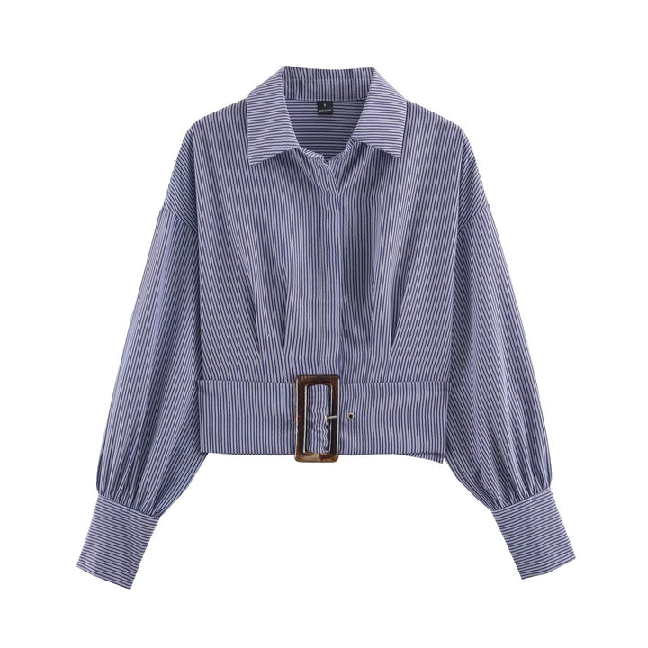 Women Cropped Shirt Blouse with Wide Waistband and Oversized Sleeves Amarae