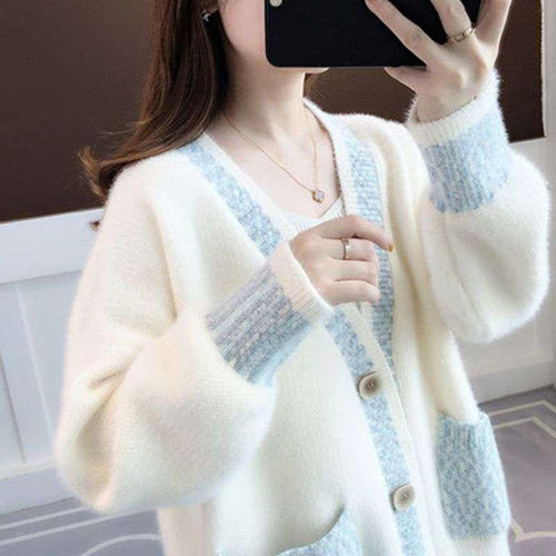 Ladies' knit jacket with trendy contrast details and deep pockets Amarae