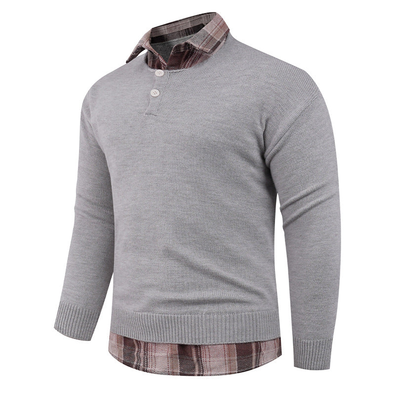 Men's sweater with integrated shirt collar and button detail Lune London
