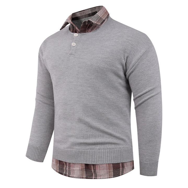 Men's sweater with integrated shirt collar and button detail Lune London