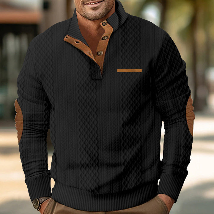 Structured men's sweater with a trendy Henley collar and refined faux leather details Lune London