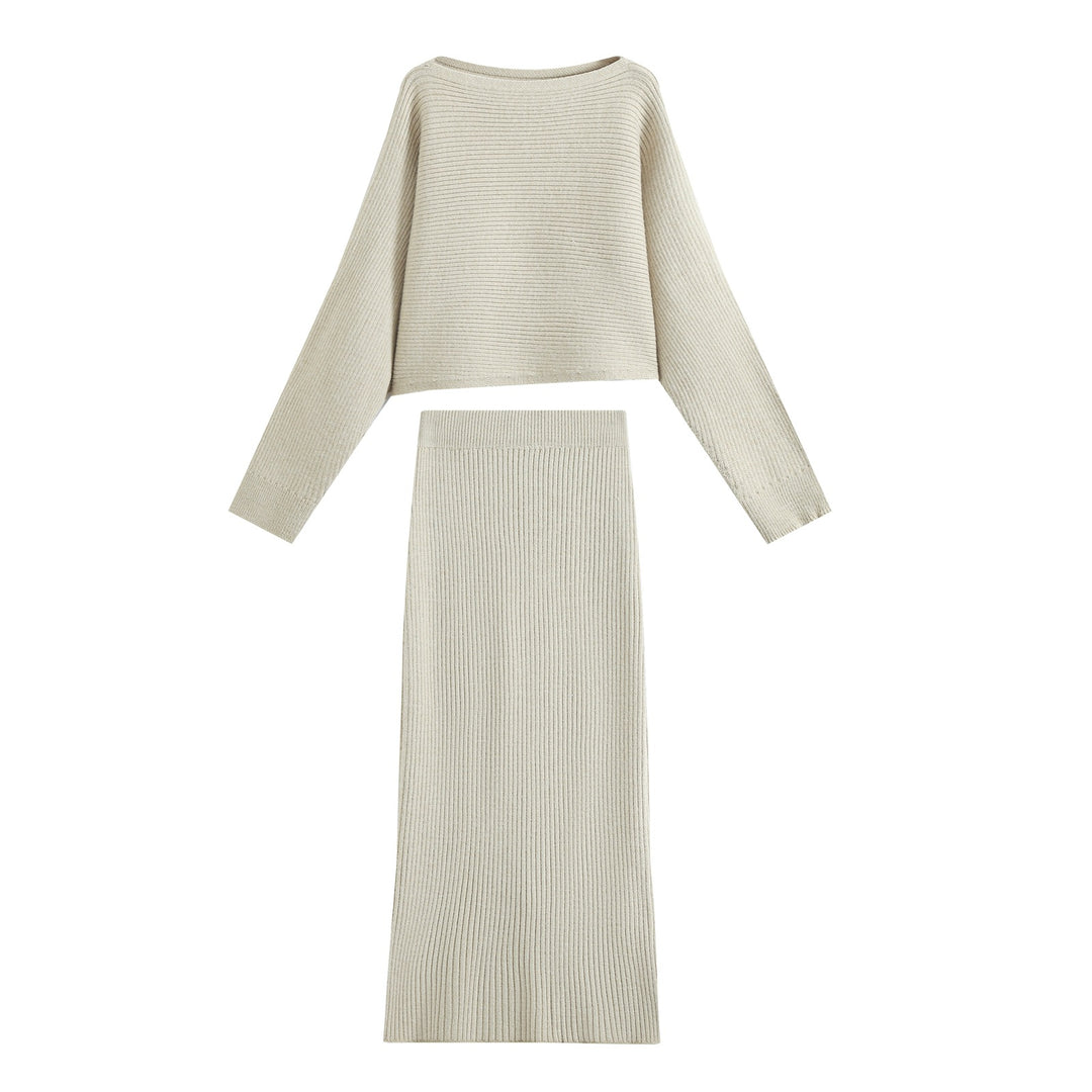 Women's Two-Piece Ribbed Knit Set with Short Sweater and Midi Skirt Amarae