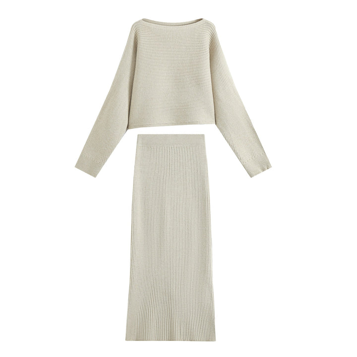 Women's Two-Piece Ribbed Knit Set with Short Sweater and Midi Skirt Amarae